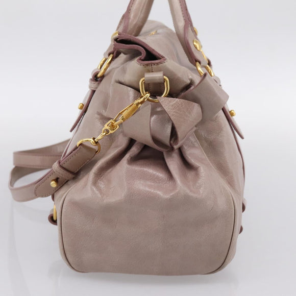 Miu Miu Vitellolux Hand Bag Leather 2way Gray Gold Auth 202277M