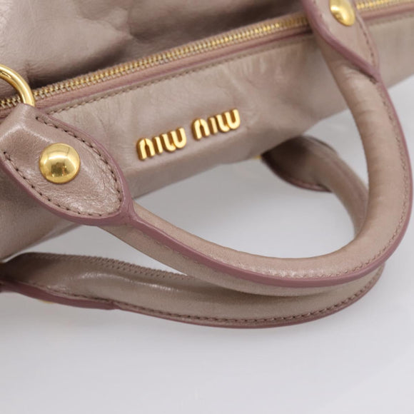 Miu Miu Vitellolux Hand Bag Leather 2way Gray Gold Auth 202277M