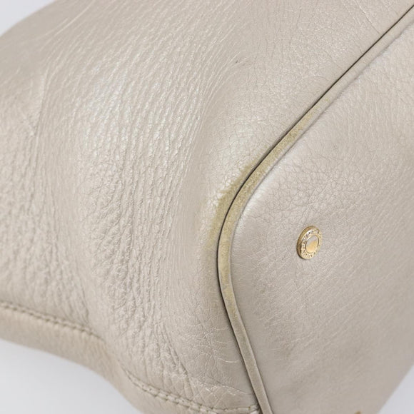 BVLGARI Tote Bag Leather Silver Auth 202279