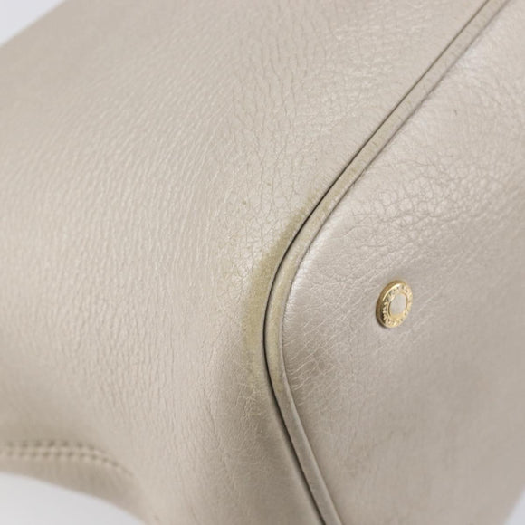 BVLGARI Tote Bag Leather Silver Auth 202279