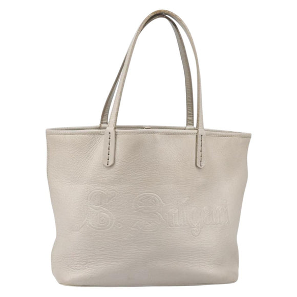 BVLGARI Tote Bag Leather Silver Auth 202279