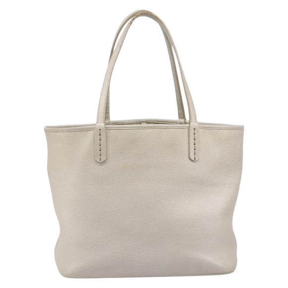 BVLGARI Tote Bag Leather Silver Auth 202279