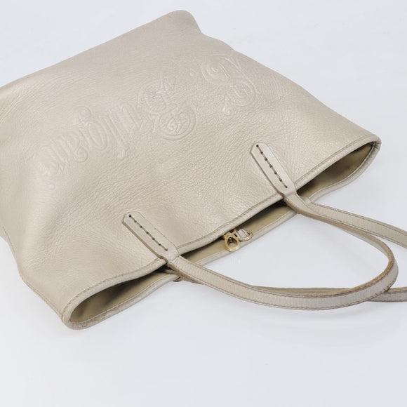 BVLGARI Tote Bag Leather Silver Auth 202279