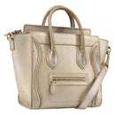 CELINE Luggage Nano Shopper Hand Bag Leather 2way Gold Auth 202288A-1