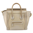 CELINE Luggage Nano Shopper Hand Bag Leather 2way Gold Auth 202288A-13