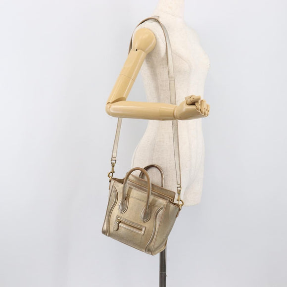 CELINE Luggage Nano Shopper Hand Bag Leather 2way Gold Auth 202288A