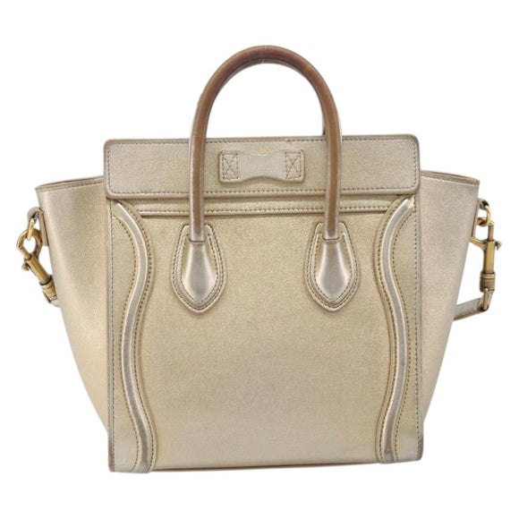 CELINE Luggage Nano Shopper Hand Bag Leather 2way Gold Auth 202288A