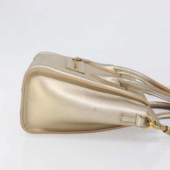 CELINE Luggage Nano Shopper Hand Bag Leather 2way Gold Auth 202288A
