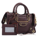 BALENCIAGA Classic Metallic Edge Nano City Leather Bordeaux 505982 Auth 202292V-1