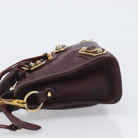 BALENCIAGA Classic Metallic Edge Nano City Leather Bordeaux 505982 Auth 202292V