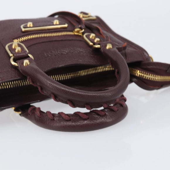 BALENCIAGA Classic Metallic Edge Nano City Leather Bordeaux 505982 Auth 202292V