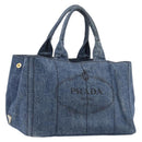 PRADA Canapa MM Hand Bag Denim Blue Gold Tone Auth 202300A-1