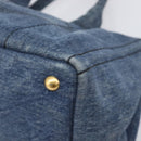 PRADA Canapa MM Hand Bag Denim Blue Gold Tone Auth 202300A-9