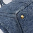 PRADA Canapa MM Hand Bag Denim Blue Gold Tone Auth 202300A-14