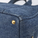 PRADA Canapa MM Hand Bag Denim Blue Gold Tone Auth 202300A-15
