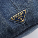 PRADA Canapa MM Hand Bag Denim Blue Gold Tone Auth 202300A-17