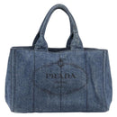 PRADA Canapa MM Hand Bag Denim Blue Gold Tone Auth 202300A-13