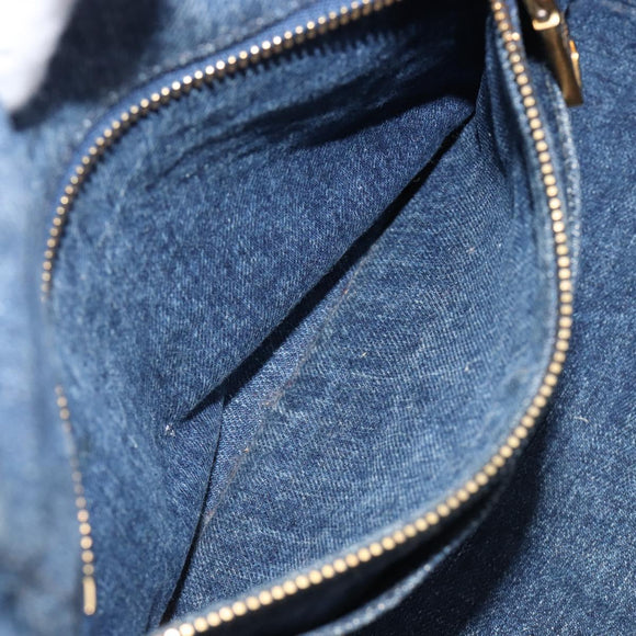 PRADA Canapa MM Hand Bag Denim Blue Gold Tone Auth 202300A