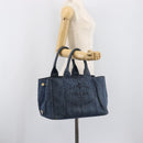 PRADA Canapa MM Hand Bag Denim Blue Gold Tone Auth 202300A-24