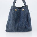 PRADA Canapa MM Hand Bag Denim Blue Gold Tone Auth 202300A-3