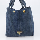 PRADA Canapa MM Hand Bag Denim Blue Gold Tone Auth 202300A-4