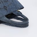 PRADA Canapa MM Hand Bag Denim Blue Gold Tone Auth 202300A-7