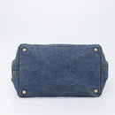 PRADA Canapa MM Hand Bag Denim Blue Gold Tone Auth 202300A-5