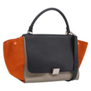 CELINE Trapeze Hand Bag Leather 2way Orange Silver Auth 202307V-1