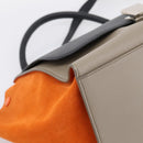 CELINE Trapeze Hand Bag Leather 2way Orange Silver Auth 202307V-17