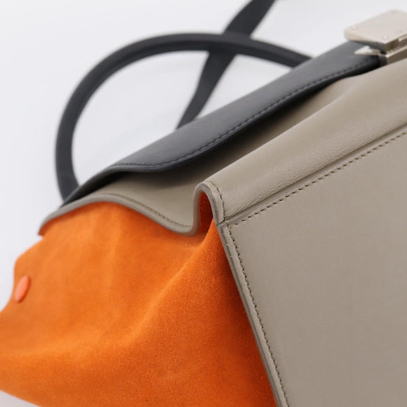 CELINE Trapeze Hand Bag Leather 2way Orange Silver Auth 202307V