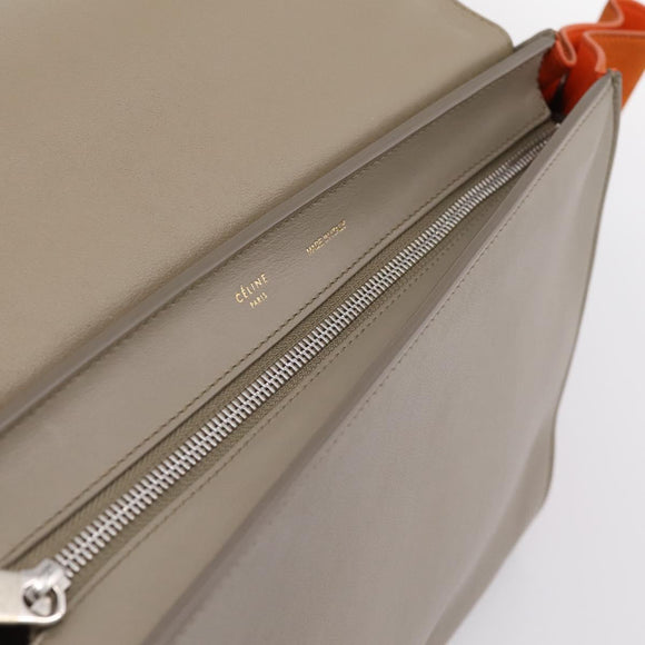CELINE Trapeze Hand Bag Leather 2way Orange Silver Auth 202307V