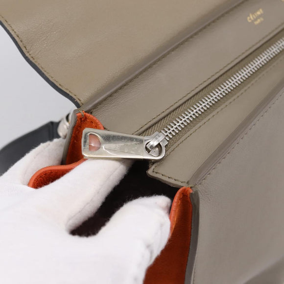 CELINE Trapeze Hand Bag Leather 2way Orange Silver Auth 202307V
