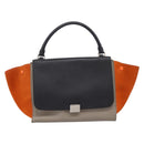 CELINE Trapeze Hand Bag Leather 2way Orange Silver Auth 202307V-13
