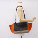 CELINE Trapeze Hand Bag Leather 2way Orange Silver Auth 202307V-26