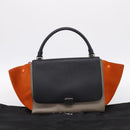CELINE Trapeze Hand Bag Leather 2way Orange Silver Auth 202307V-12