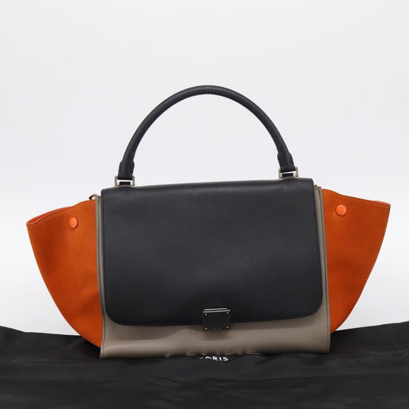 CELINE Trapeze Hand Bag Leather 2way Orange Silver Auth 202307V