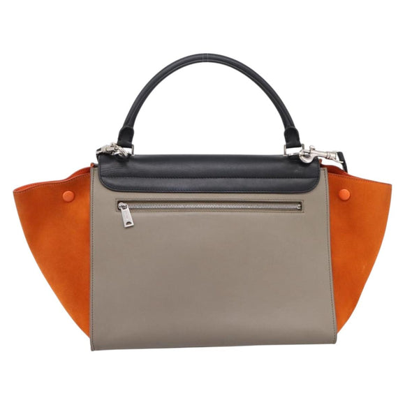 CELINE Trapeze Hand Bag Leather 2way Orange Silver Auth 202307V