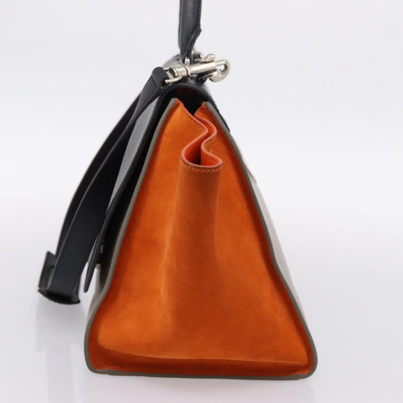 CELINE Trapeze Hand Bag Leather 2way Orange Silver Auth 202307V