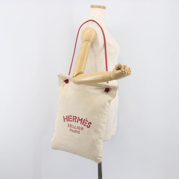 HERMES Aline PM Shoulder Bag Canvas Beige Red Auth 202310