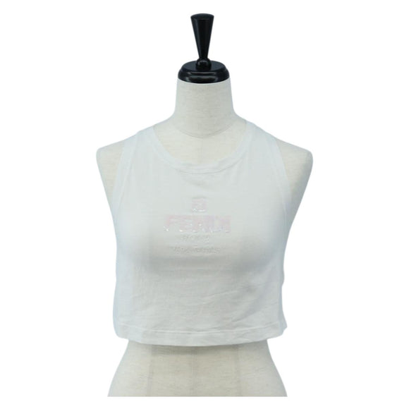 FENDI Cropped Tank Top Cotton White Pink Auth 202322M