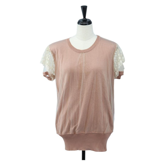 VALENTINO Short-sleeved Top Rayon Pink White Auth 202323M