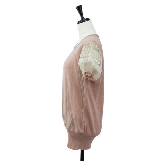 VALENTINO Short-sleeved Top Rayon Pink White Auth 202323M