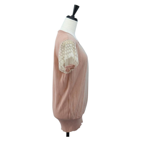 VALENTINO Short-sleeved Top Rayon Pink White Auth 202323M