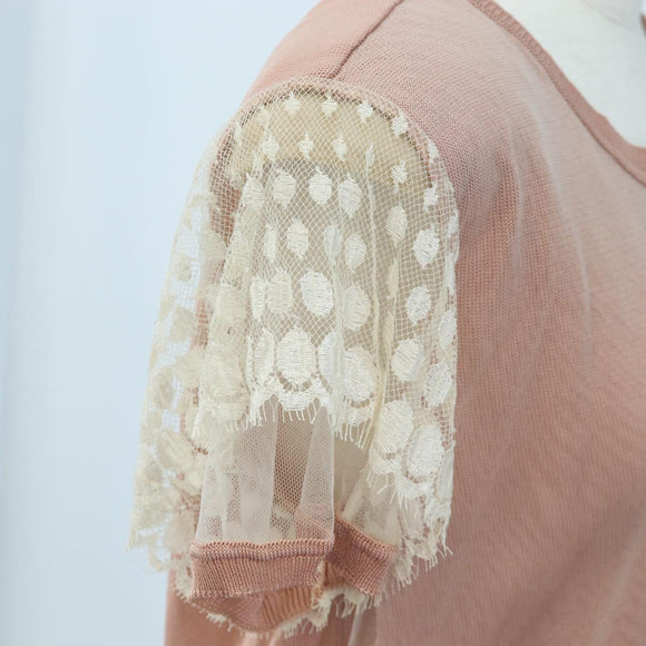 VALENTINO Short-sleeved Top Rayon Pink White Auth 202323M