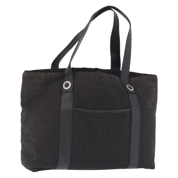 BVLGARI Logo Mania Tote Bag Canvas Black Silver Auth 202329