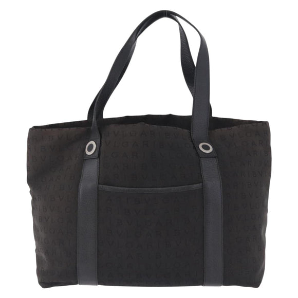 BVLGARI Logo Mania Tote Bag Canvas Black Silver Auth 202329