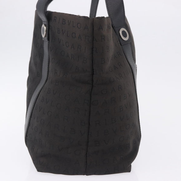 BVLGARI Logo Mania Tote Bag Canvas Black Silver Auth 202329