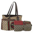 GUCCI GG Canvas Supreme Sherry Line Waist Clutch Tote 3 Set Beige Auth 202333-1