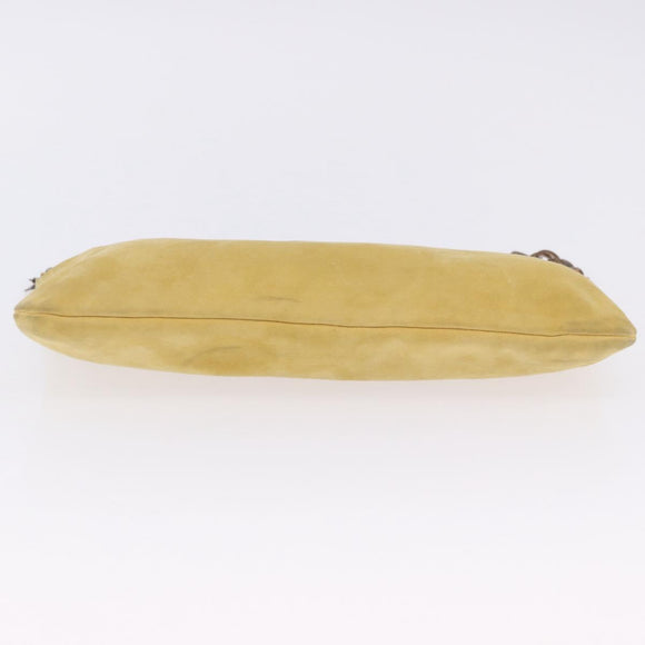 PRADA Chain Shoulder Bag Suede Yellow Gold Auth 202450