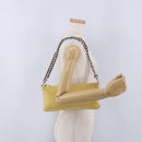 PRADA Chain Shoulder Bag Suede Yellow Gold Auth 202450-27